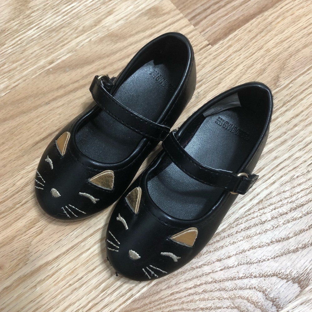 Gymboree Cat Flats Sz 5 Black Gold